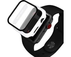 Apple Watch 44MM Hoesje Hard Plastic Bumper met Tempered Glass Wit