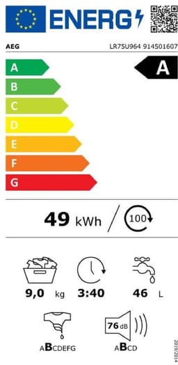 AEG LR75U964 7000 serie Prosteam - Wasmachine - Geschikt voor pods – Energielabel A - 9kg - NL/FR — thumbnail 3