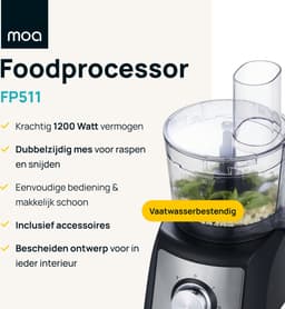 MOA – Foodprocessor – Keukenmachine en blender – 1,5 liter – 1200 Watt – Citruspers – Incl. accessoires – FP511 — thumbnail 3