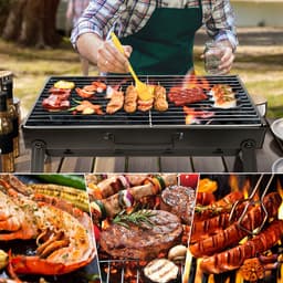 Uten Opvouwbare mini bbq houtskool - barbecue houtskool - Houtskoolbarbecues - Camping barbecues- Barbeque - Grilloppervlak (L x B) 35 x 27 cm - Zwart — thumbnail 2