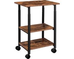 Printertafel met vergrendelbare wielen - Printerstandaard - Printer Trolley Oprolbaar met 3 niveaus - in hoogte verstelbaar - 48,5 x 40 x 67 cm - voor kantoor - donkerbruin/zwart