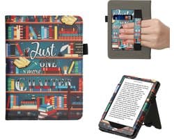 kwmobile e-reader hoesje geschikt voor Amazon Kindle Paperwhite 11. Generation 2021 hoes - E reader flip case van kunstleer - Ereader cover met stand - bibliotheek design in meerkleurig