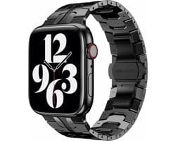 By Qubix - Geschikt voor Apple Watch bandje - Stalen schakelband - Zwart - Geschikt voor Apple Watch 44mm / 45mm / 46mm / 49mm (Ultra 1,2 en 3) - Smartwatch bandje - stalen bandje