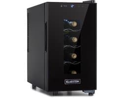 Klarstein Wijnkoelkast, Smalle Drankkoelkast, 1-zone Koelkast met Glazen Deur, Vrijstaande Drankkoelkast, Kleine Wijnkoelkast, Wijnkoelkast met UV-bescherming, 11–18 °C, 8 Flessen