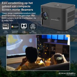 Erikssøn Beamer Prime - Ingebouwde Krachtige Speaker - 6600 Lumen - 1080P Full HD - Wifi Projector - Streamen vanaf je telefoon - Mini Beamer - Beamers - IOS & Android - Smart - Zwart — thumbnail 3