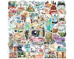 Vintage Reizen Travel/Koffers/Camperen Stickers voor laptop, auto, busje, reisjournal, muur etc. 50 Stickers