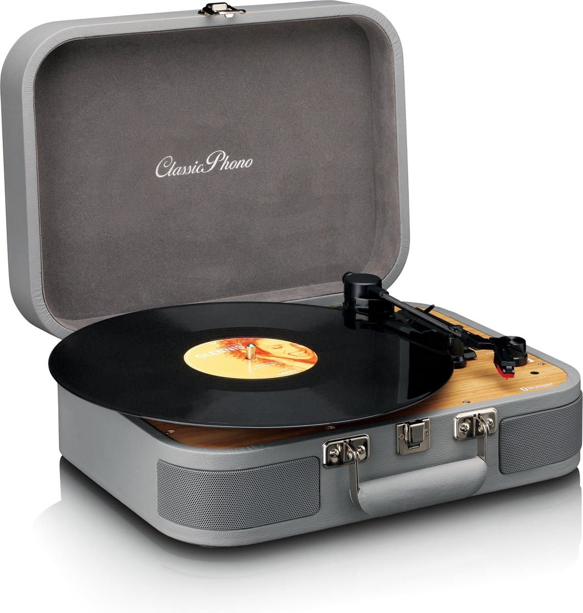 Classic Phono Retro Platenspeler - Vinyl Koffer met Bluetooth - Auto-stop - TT-116GY - Grijs — afbeelding 1