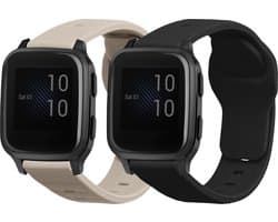 kwmobile 2x horlogebandjes geschikt voor Garmin Venu Sq Music / Sq bandje - Smartwatch bandjes van TPU - Activity tracker horloge band in mat zwart / beige