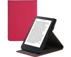 kwmobile e-reader hoesje geschikt voor Kobo Clara 2E hoes - E reader flip case van kunstleer - Ereader cover met handgrip en stand - In neon roze