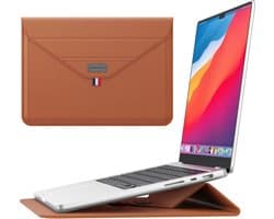 Monx 15 Inch Laptop Hoes, Hardcase, Duurzaam PU-leer, Spatwaterdichte Bescherming, Ingebouwde Muismat, Bruin