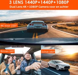 Professionele dashcam voor auto - 4K 3840P x 2160P voor infrarood nachtzicht - 24/7 parkeermodus - hittebestendig - dashcam van G-sensor - 512GB — thumbnail 5