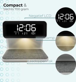 Digitale Wekker - Wake Up Light - Wekker met Draadloze Oplader - Twee Alarmen - Dimbaar - Kinderwekker - Instelbare Nachtlamp - Wit — thumbnail 4