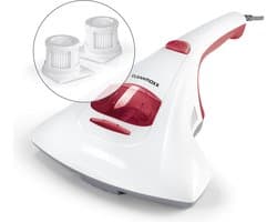 CLEANmaxx huisstofmijt handstofzuiger met UV-C lamp incl. 2 vervangingsfilters - wit/rood