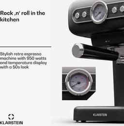Klarstein Espresso Portafilter Machine met Melkopschuimer - 1 -2 L Retro Mini Espresso Machine met Portafilter - 950 W Klein Koffiezetapparaat - Roestvrij Staal Koffiezetapparaat voor Cappuccino - Zwart — thumbnail 4