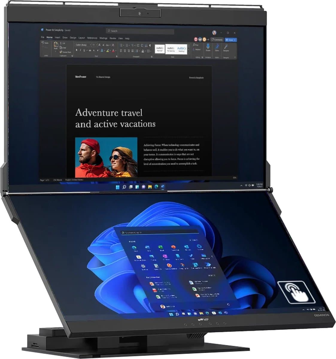Mobile Pixels Geminos X - Gestapelde Dubbele 24 Inch Monitor - 2K - 75hz - 10 in 1 dock - Onderste display Touchscreen — afbeelding 1