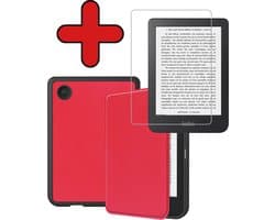 Hoes Geschikt voor Kobo Clara 2E - Met Screenprotector - Luxe E-reader Bescherm Case - Hoesje Book Cover - Rood