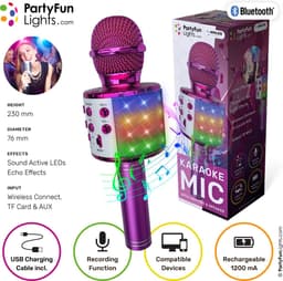 PartyFunLights - Karaoke Microfoon Bluetooth - Pink - Karaoke Set - Voor Kinderen en Volwassenen - Draadloos - Echo - Met Speaker - LED Licht - Nederlandse Handleiding — thumbnail 3