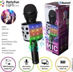 PartyFunLights - Karaoke Microfoon Bluetooth - Zwart - Karaoke Set - Voor Kinderen en Volwassenen - Draadloos - Echo - Met Speaker - LED Licht - Nederlandse Handleiding — thumbnail 2