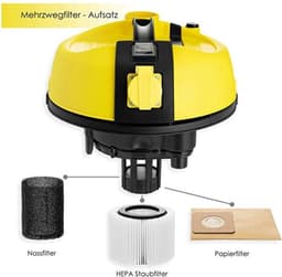 MASKO® industriële stofzuiger nat-droog roestvrij staal 2300W + stopcontact | blaasfunctie | droog en nat zuigen | Push&Clean | industriële stofzuiger met en zonder zak | zakloos - Geel — thumbnail 4