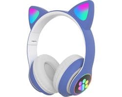 kinder hoofdtelefoon draadloos - Cat Headphone - Draadloze koptelefoon Bluetooth met led kattenoortjes blauw | Koptelefoon voor Kinderen - Met Led Kat Oortjes | met verlichting poot
