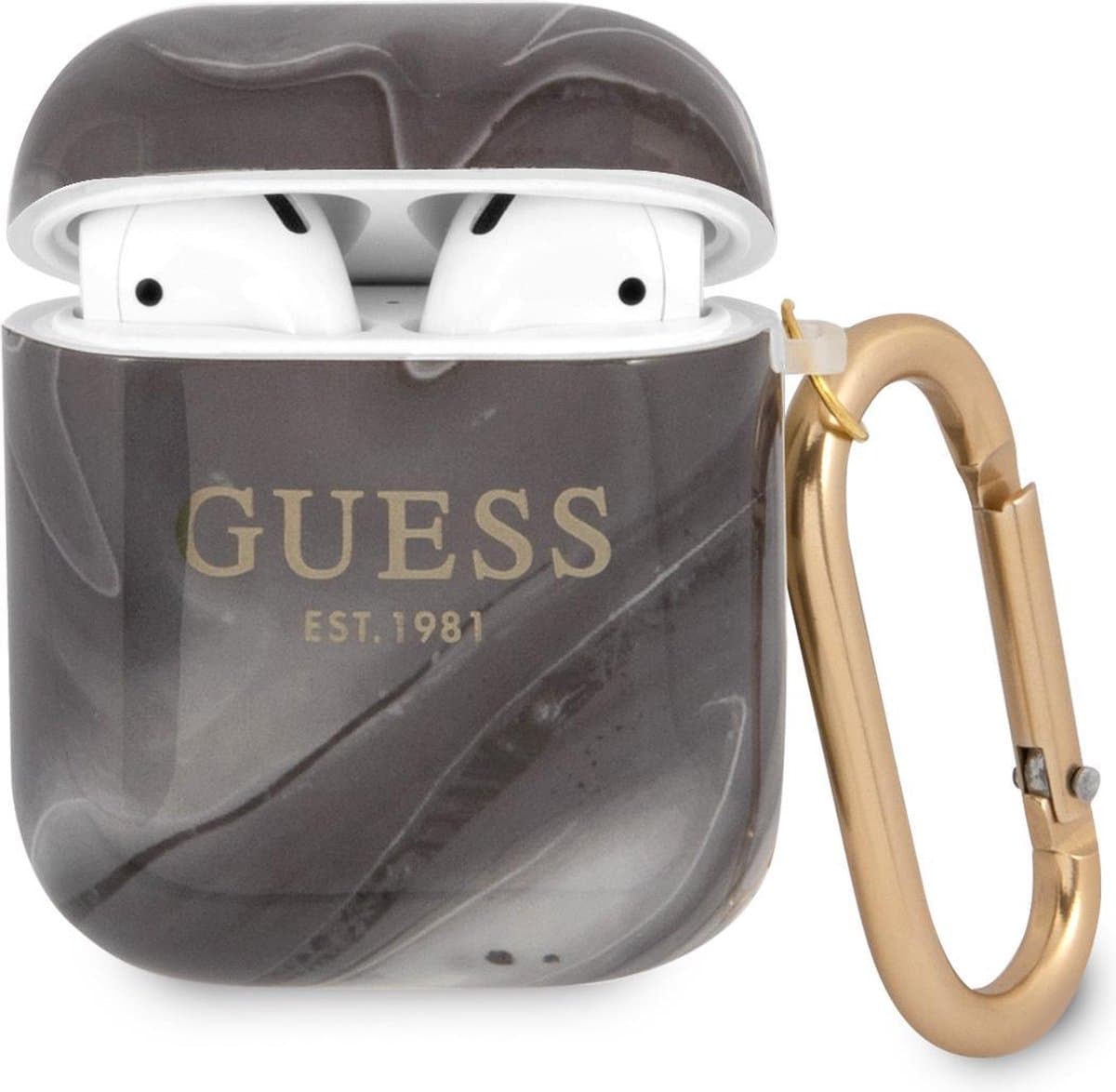 Guess Shiny Marmer AirPods 1 - AirPods 2 Case Zwart — afbeelding 1