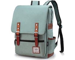 Rugtas - Rugzak - 25 Liter - 15,6" Laptopvak - Boekentas - Vintage - Laptop - School - Boekentas - Groen