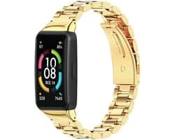 Stalen Smartwatch bandje - Geschikt voor Huawei Band 6 stalen band - goud - Strap-it Horlogeband / Polsband / Armband