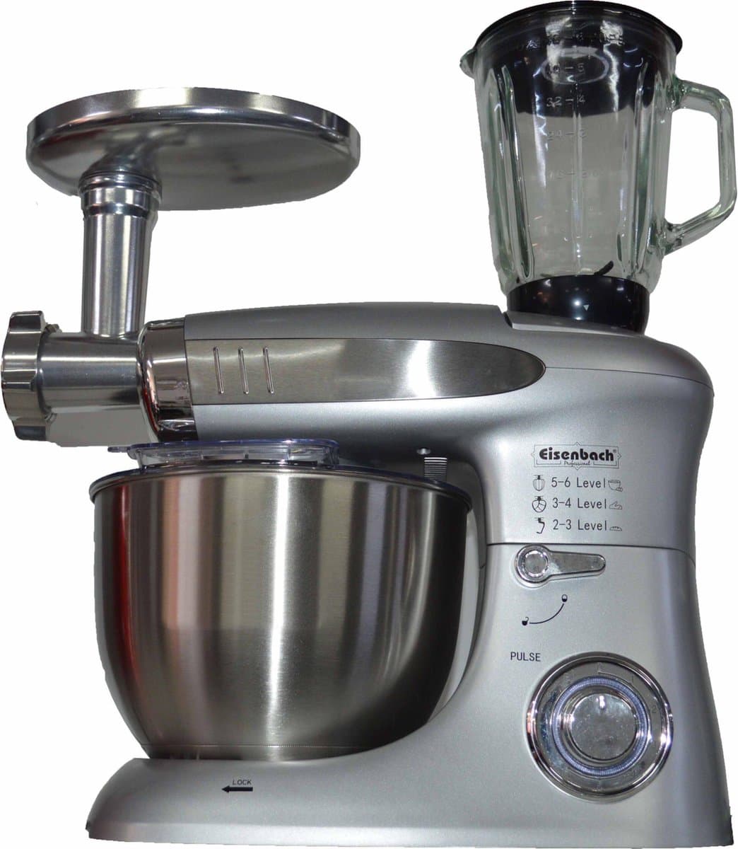 Keukenmachine 3in1 - Zilver - 2000W Kom 8L - hakmolen - crusher, blender, vleesmolen en diverse deeghaken - 6 snelheden + pulse functie — afbeelding 1