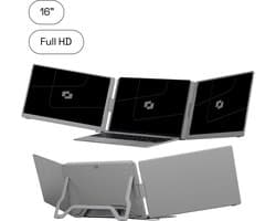 Screenmate® OneCable Portable Monitor 16” - Draagbare Monitor met Beschermhoes - Extra Scherm Laptop - Draagbaar Beeldscherm - Grijs