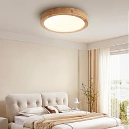Dimbare Houten LED Plafondlamp - 40 cm - Met Afstandsbediening - Ronde Plafondlamp voor Slaapkamer, Kantoor en Keuken — thumbnail 5