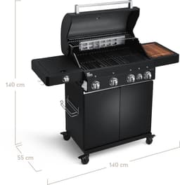 BURNHARD® 4 Branders gasbarbecue Big FRED Black Series 3 incl. achterbrander, keramische 900°C infraroodbrander, zijkookplaat, gietijzeren grillrooster + uitklapbare zijtafels — thumbnail 3