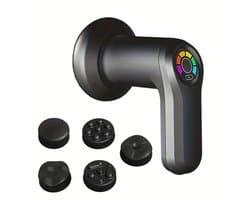 Oplaadbaar gezichtsmassagepistool, ondersteunt USB-opladen, geschikt voor gebruik na het sporten, zwart en 6 intensiteitsniveaus instelbaar.