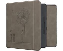 kwmobile e-reader hoesje geschikt voor Kobo Forma hoes - Ereader flip case met standaard - Kunstleren e reader cover - Paardenbloemen Liefde design in grijs