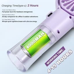 Draagbare Handventilator met Waterbatterij en Oplaadbare USB - Mini Ventilator met 4 Snelheden voor Buiten en Reizen — thumbnail 4