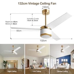 Plafondventilator met Verlichting en Afstandsbediening - 132 cm, 6 Snelheden, Timer, DC-motor, Wifi en Alexa Bediening — thumbnail 3