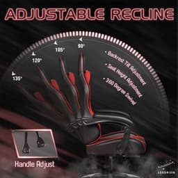 Lexorion Gaming Stoel – Ergonomische Gaming Chair – Inclusief RGB Gamingmuis – Verstelbaar – Lederen Gamestoel – 136 kg – Rood– Bureaustoel — thumbnail 2