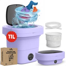 Boncy® Premium Mini Wasmachine met centrifuge - 11L Paars - Compacte Opvouwbare Miniwasmachine - Kleine Wasmachine Opvouwbaar - Ideaal voor Camping Apartement Kamer of Reizen - 4 kg + — thumbnail 1
