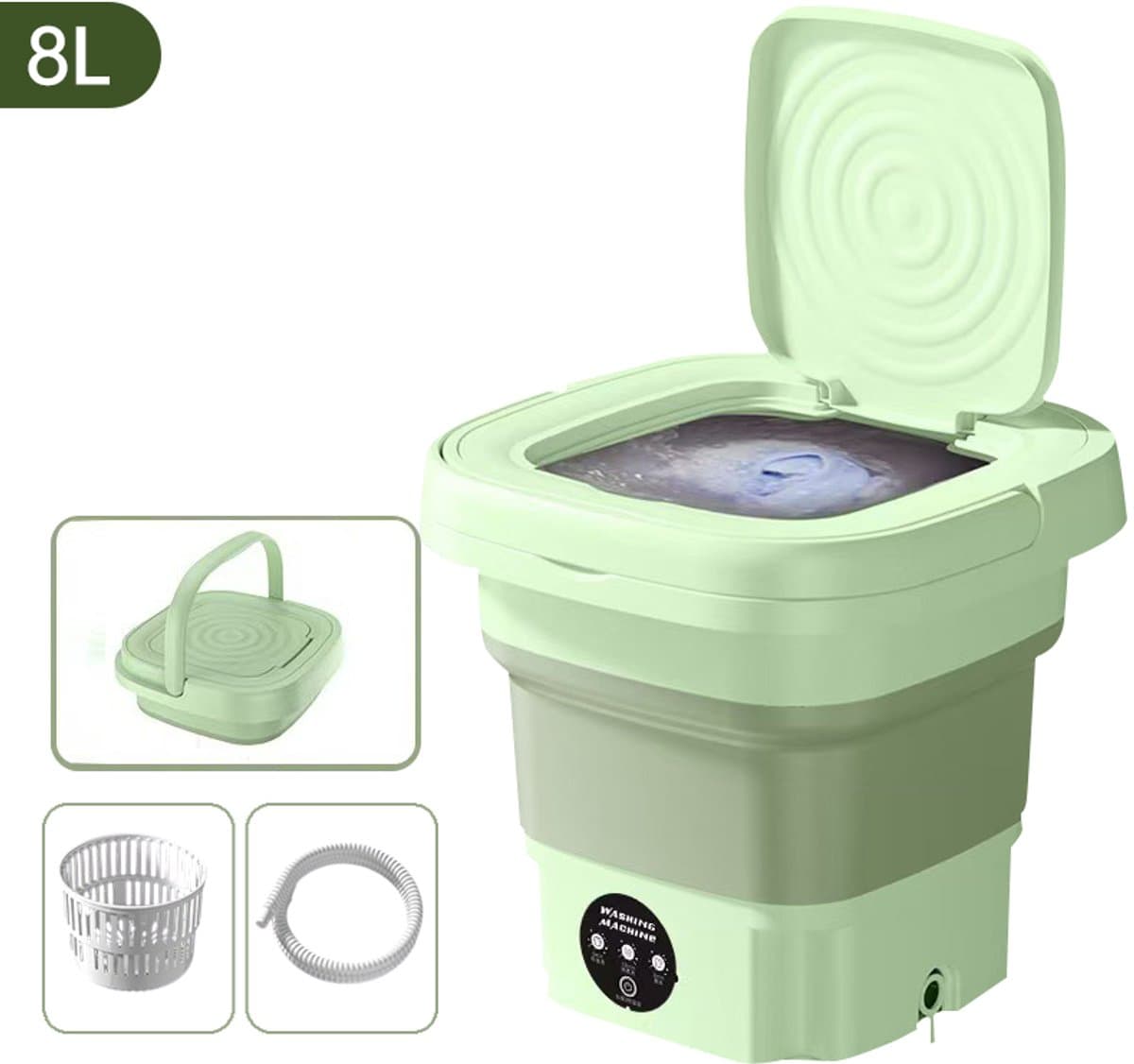 Opvouwbare mini wasmachine voor thuisgebruik, draagbare mini-opvouwbare wasmachine blauwlichtsterilisatie + grotere motor met afvoermand + afvoerslang — afbeelding 1