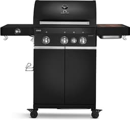 BURNHARD® 3 Branders gasbarbecue FRED Deluxe BLACK Series 3 incl. achterbrander, keramische 900°C infraroodbrander, zijkookplaat, RVS grillrooster + uitklapbare zijtafels — thumbnail 1