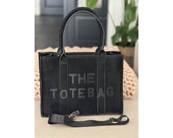 Damestas - Zwart - The Tote Bag XL - 39 x 31 cm - Laptop - Schooltas - Rits - Vakken - Brede riem met tekst - 39 x 31 cm