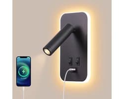 Azomor® Draaibare LED Wandlamp met USB Opladen en Schakelaar voor Slaapkamer