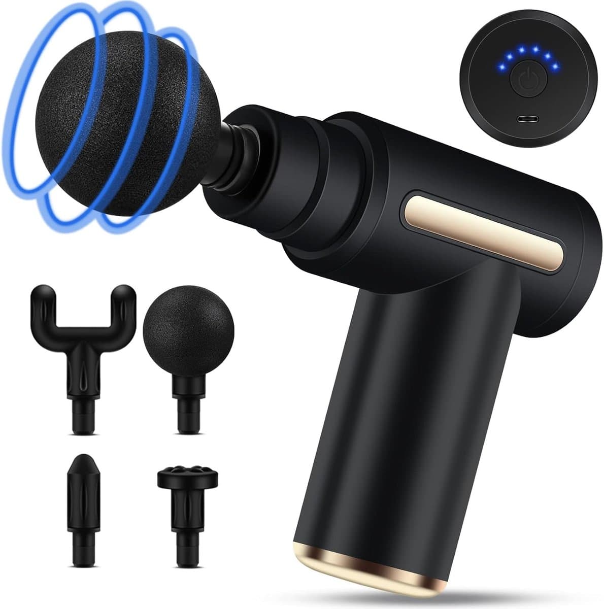Draagbaar Massagepistool met 6 Snelheden en 4 Massagekoppen - Stil, Handmassageapparaat voor Spieren — afbeelding 1
