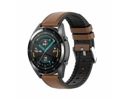 By Qubix - Geschikt voor Garmin bandje - Geschikt voor Garmin Venu 4 - 45mm - leer + siliconen bandje - Bruin - Smartwatch bandje 22mm