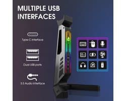 Headset Stand - Koptelefoonhouder - Standaard - 11-modi LED USB- Kabel Organizer