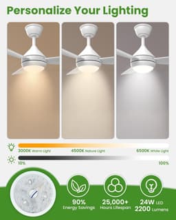 Plafondventilator met verlichting en afstandsbediening, stille 106 cm ventilator met 6 snelheden voor slaapkamer — thumbnail 1
