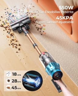 Luxe Steelstofzuiger – Draadloos – Stofzuiger zonder Zak op Accu – Tapijtreiniger – Vacuum Cleaner Wireless – 550W – Grijs/Rood — thumbnail 5