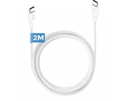 Lange usb C kabel 2m - 65w laptop oplader usb C - Oplaadkabel - Stevig nylon - Wit - Phreeze