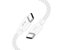 Usb C kabel 1m - 65w laptop oplader usb C - Oplaadkabel - Stevig nylon - Wit - Phreeze