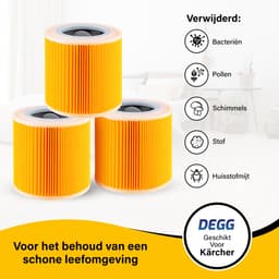 DEGG® – 3x Patroonfilter met Sluitschroeven – Geschikt voor Kärcher WD1, WD2, WD3 & A-Series – Nat/Droog Stofzuiger Filter – Ideaal tegen Fijnstof & Geuren – Premium Cartridgefilters — thumbnail 2