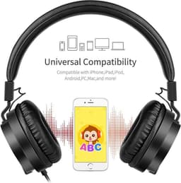 iPad Koptelefoon Kinderen - Hoofdtelefoon Kids Verstelbaar - On-Ear Volumebegrenzing - Zwart — thumbnail 2